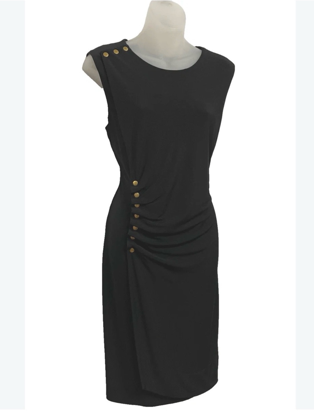 Calvin Klein Black Sleeveless Midi Dress with Gold Button Detailing